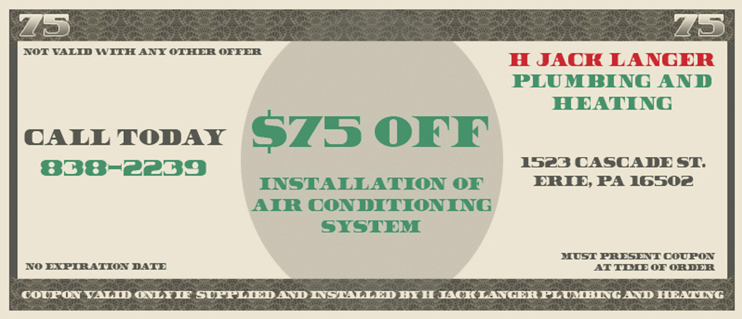 $75 Off Air Conditioning Installation System Coupon