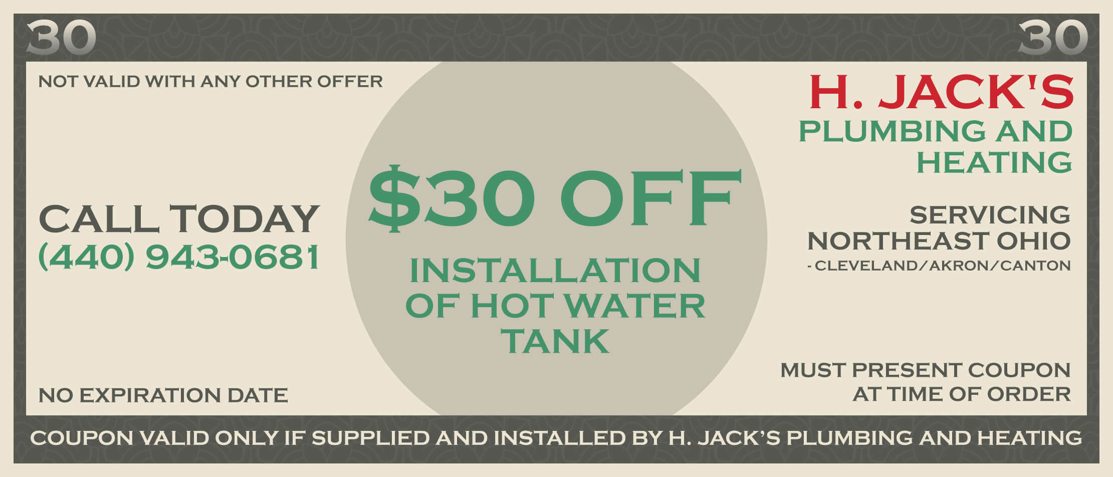 $30 Off Hot Water Tank Installation